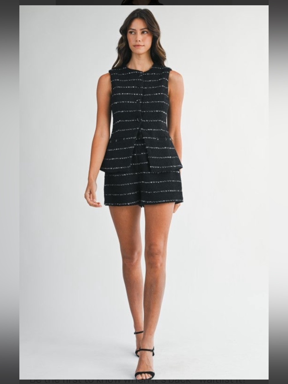 Mable Black Sleeveless Two Piece Set Tweed with White Stripes